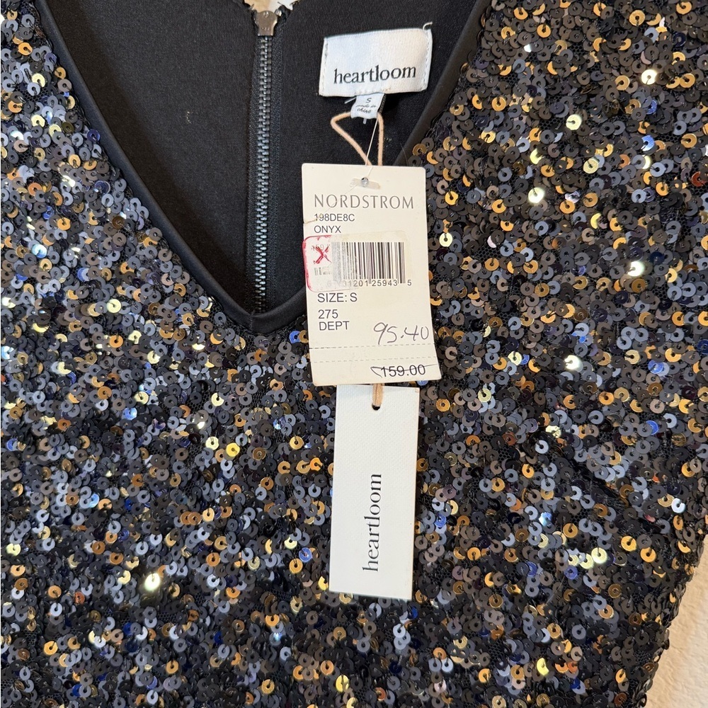 NWT Heartloom Kaley Sequin Short Sleeve Bodycon Dress V Neck Black Size Small - Picture 7 of 15